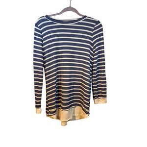 Lake Flower Blue White Striped Layered Hem Long Sleeve Tunic Top Womens Small